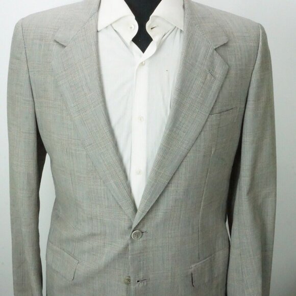 Brioni Gray Brown Blue Glenplaid 100% Wool Sport Coat Jacket Sz 40 - Picture 3 of 10